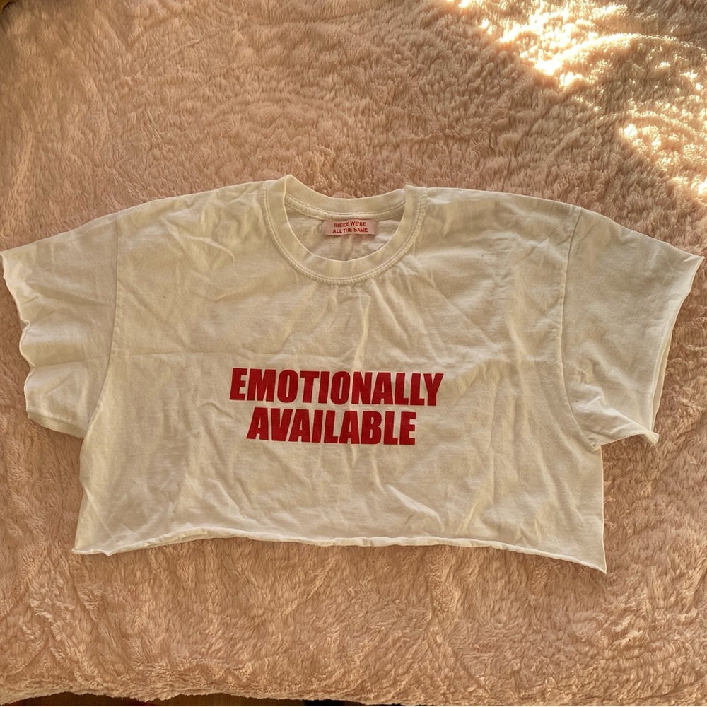 EUC We’re Not Really Strangers “Emotionally Available” Crop T-Shirt, Size Large